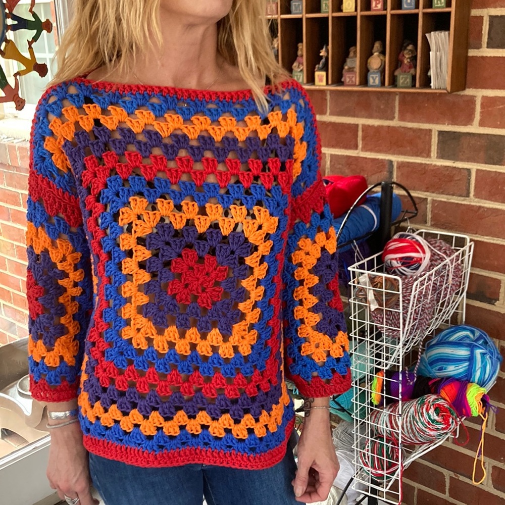 Red Purple Orange and Blue Crochet Top